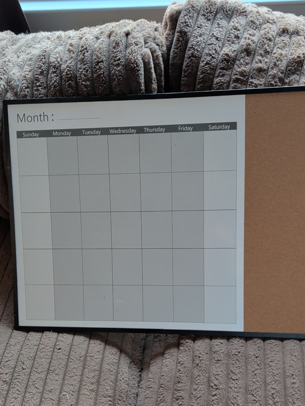 Undated White Monthly Grid Calendar with Natural Cork & Black Frame
